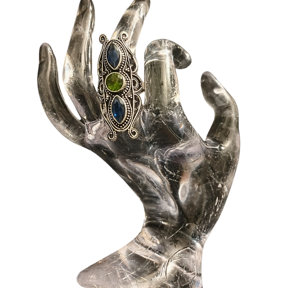Sterling Silver Plated Bohemian Ring With Blue And Green Stones 15$